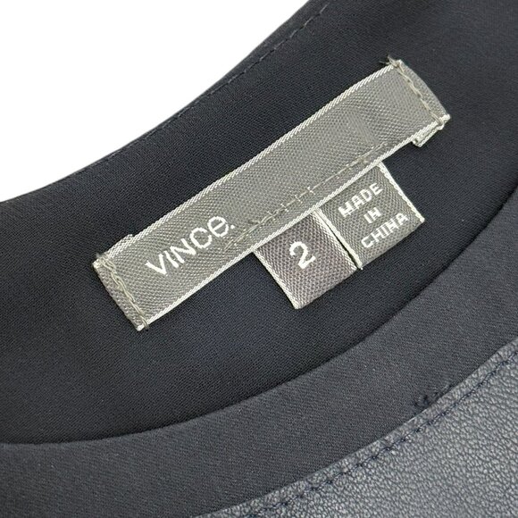 Vince Black Silk Leather Panel Sleeveless Top 2010s - Picture 2 of 6